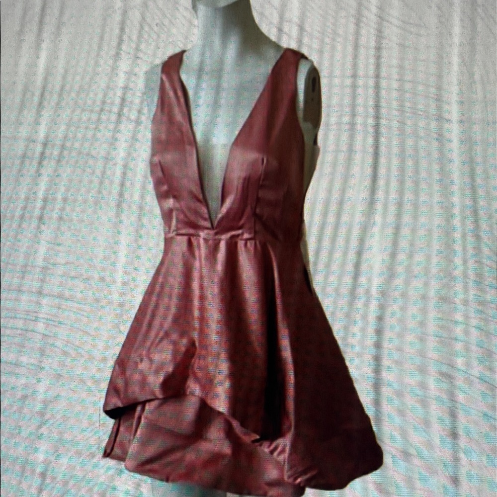Plunging V-Neck Rose Satin Party Dress